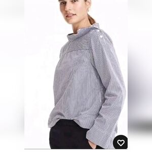 J.Crew Funnelneck Striped Tunic Shirt Sz 4 Gray White Women Cap Sleeves Casual